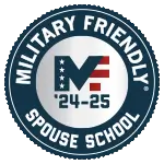 Image of a badge that reads "Miltary Friendly 24-25 Spouse School."