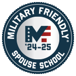 Image of a badge that reads "Miltary Friendly 24-25 Spouse School."